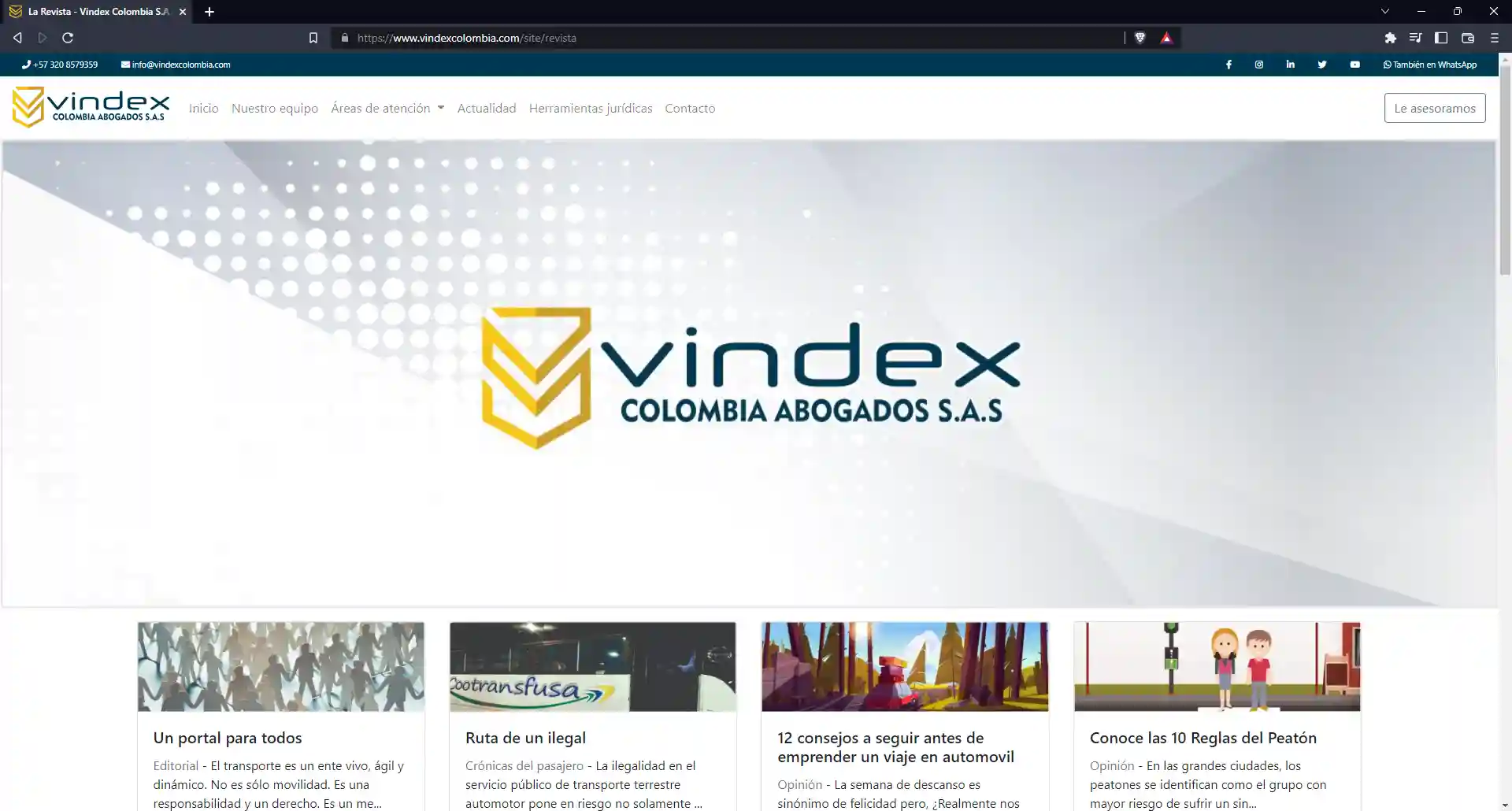 Sitio Web Vindex Colombia Abogados S.A.S.